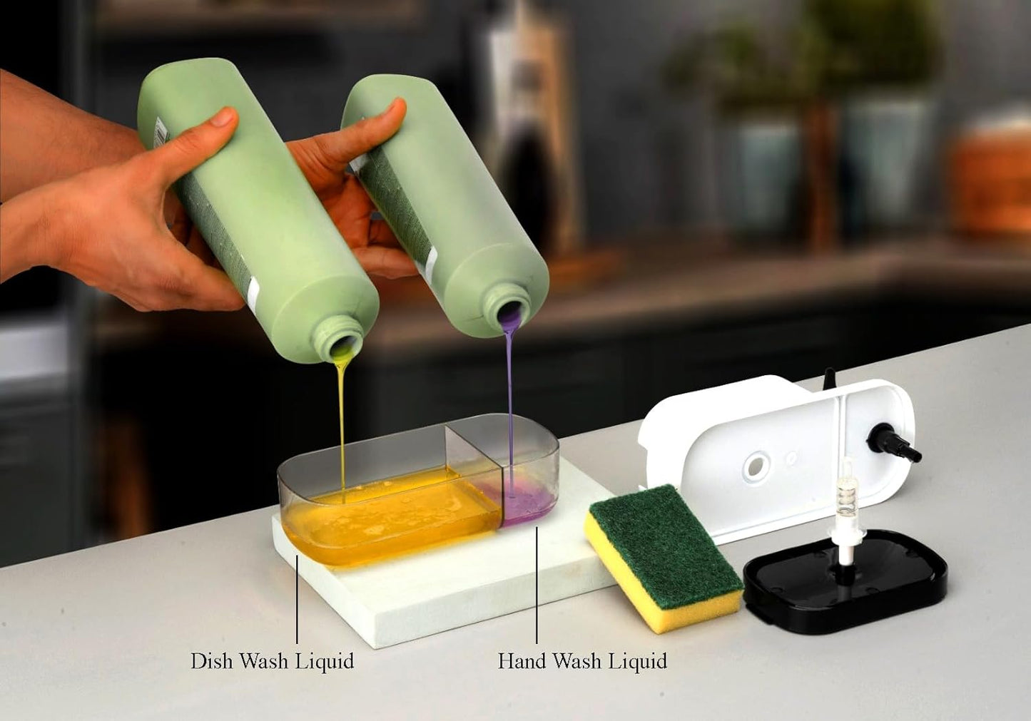 3 in 1 Soap Pump Dispenser Dish Soap Liquid Dispenser Sponge Holder Dish Soap Pump Dispenser for Kitchen Sink Countertop Kitchen Bathroom (Purple) 16748