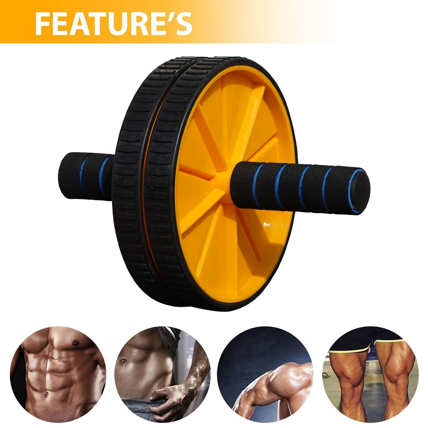Premium Abs Roller for Men & Women Abs Workout Equipment for Abdominal Ab Roller Home Exercise Equipment with Knee Mat -(Yellow & Black) 19227