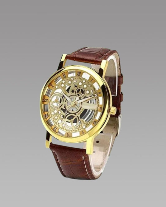 Unique Gold Dial Leather Analog Watch - for Men b1s18a-ff