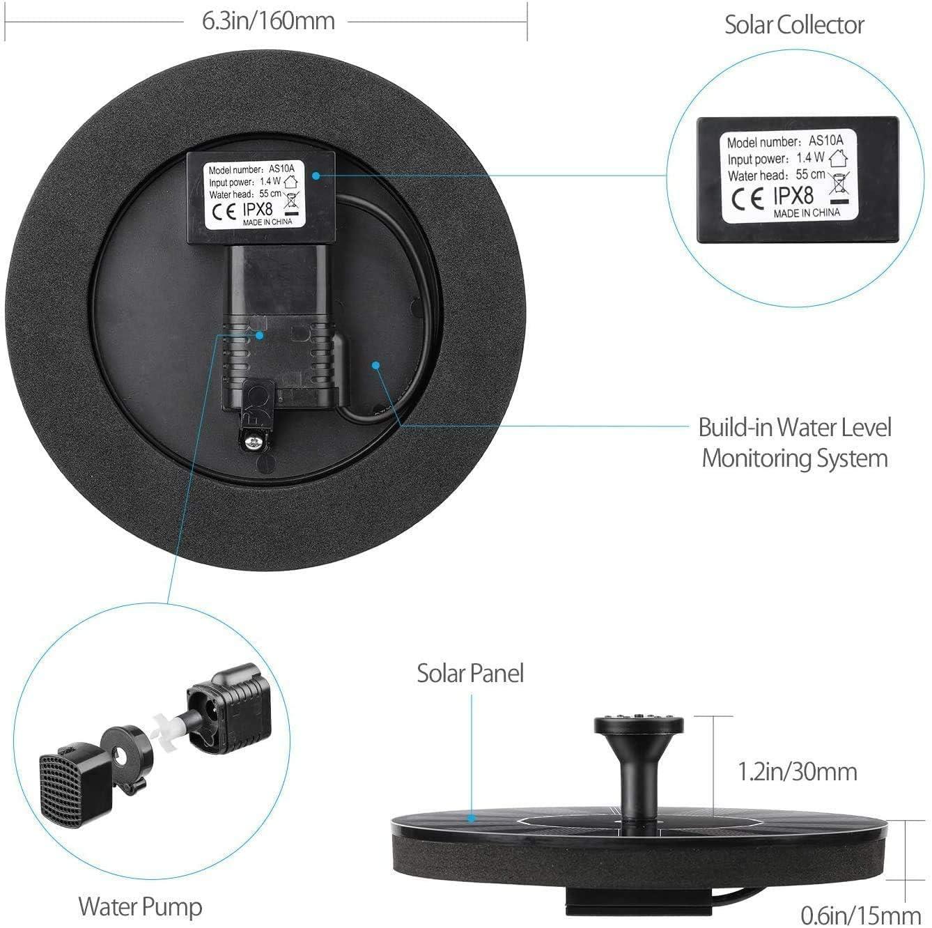 Fountain Solar Power Floating Water Pump for Pool Pond Garden and Patio Plants Round 7V 1.4W (Black) b1s18a-ff