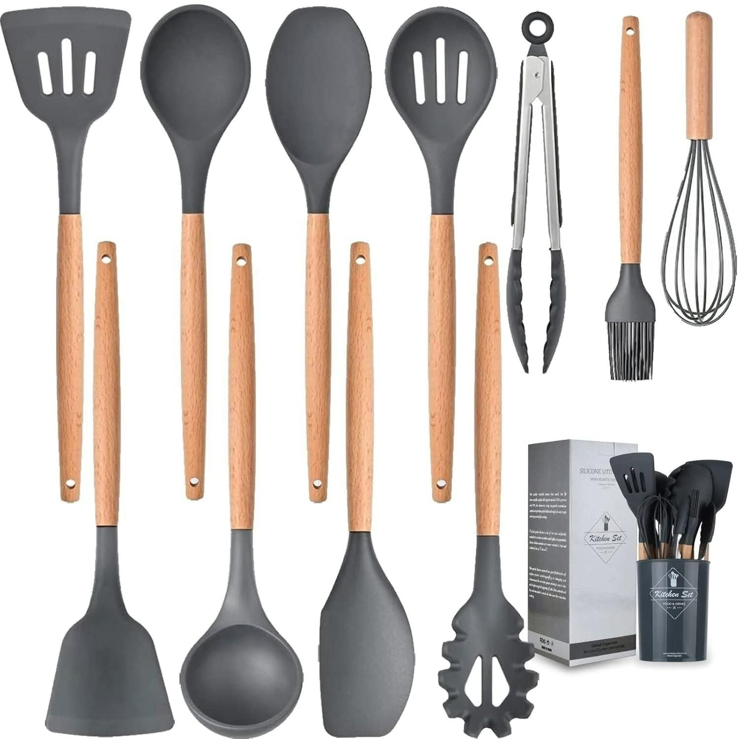 Silicone Cooking Utensils Set of 11pcs with Holder b1s18a-ff