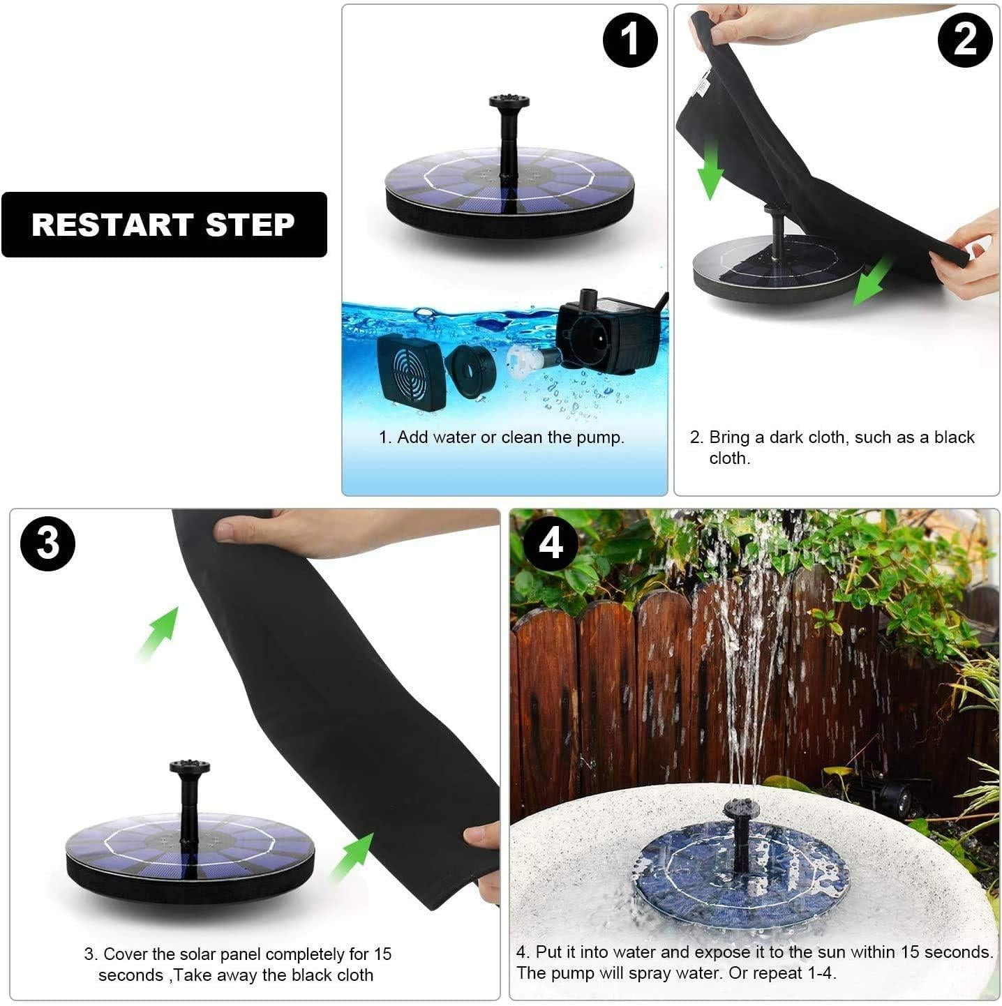 Fountain Solar Power Floating Water Pump for Pool Pond Garden and Patio Plants Round 7V 1.4W (Black) b1s18a-ff