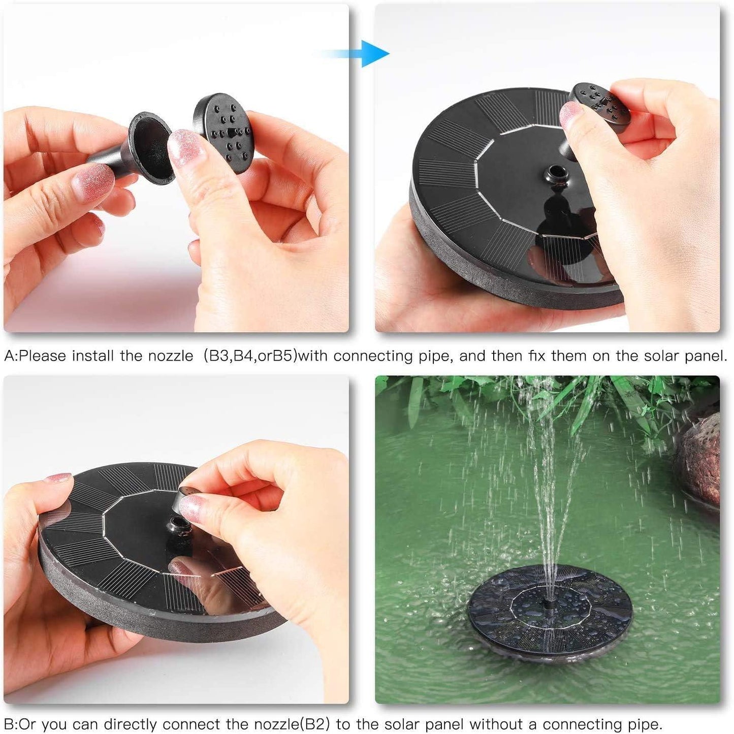 Fountain Solar Power Floating Water Pump for Pool Pond Garden and Patio Plants Round 7V 1.4W (Black) b1s18a-ff