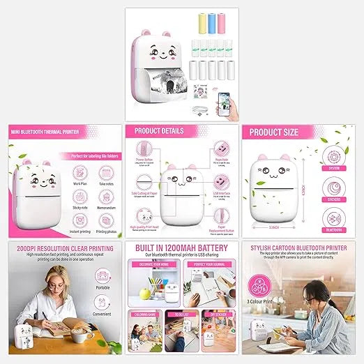 Bluetooth Mini Printer for Students | Inkless Wireless Thermal Printer (Black & White) | Portable Ink Free Printer for Android & iOS | 1200mAh Rechargeable Battery 22927