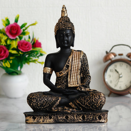 eCraftIndia Black and Golden Meditating Lord Buddha Handcrafted Decorative Showpiece - Nexivo
