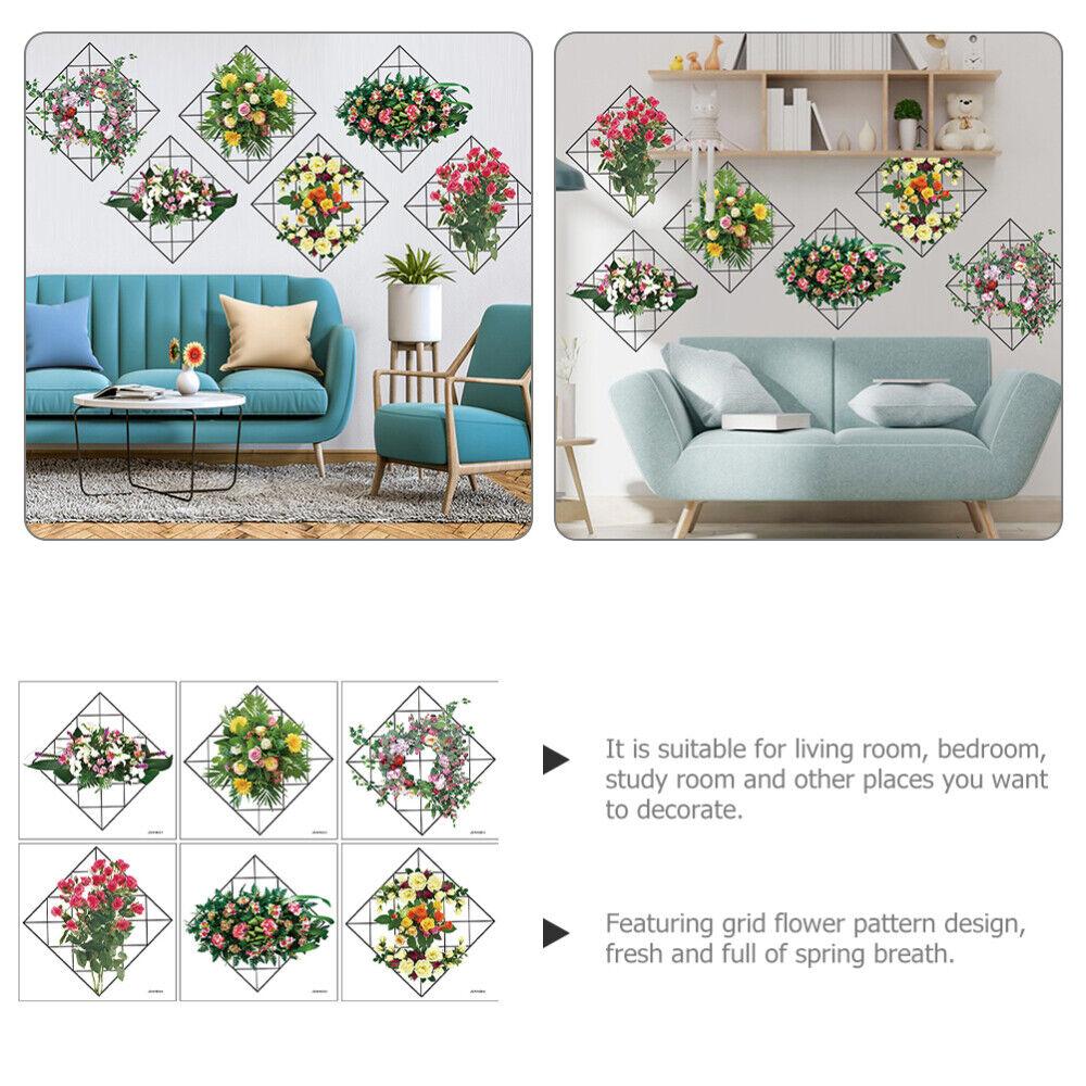 Home Wall Art Grid Flower Pattern Sticker Office Decals The Flowers - Nexivo