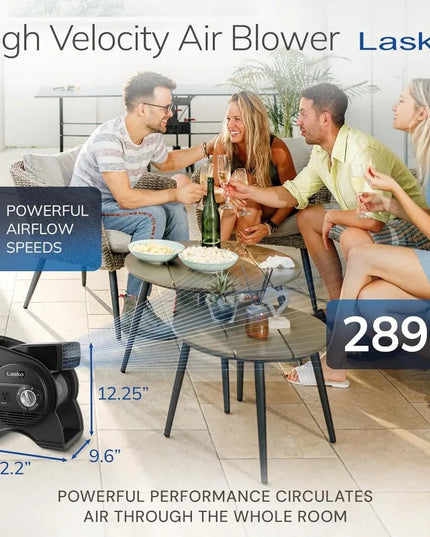 Portable Utility Fan, 12” 289 CFM Pivoting High Velocity Air Mover Blower Fan, 3 Speeds, 2 Accessory Outlets 120V, Black NexivoEdge