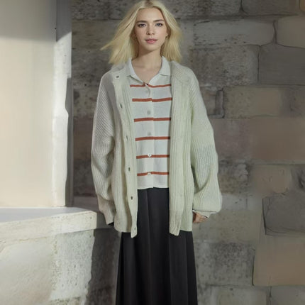 Women's Oversized Faux Cashmere Cardigan Sweater Gold Trim Clashing Button Knit Fashion Sweater Spring And Autumn Casual Fashion Cardigan Jacket NexivoEdge
