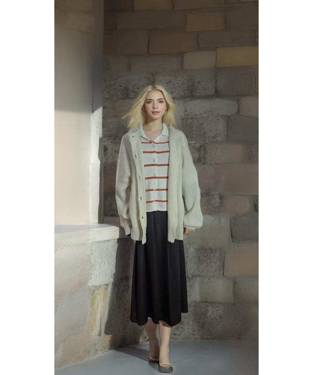 Women's Oversized Faux Cashmere Cardigan Sweater Gold Trim Clashing Button Knit Fashion Sweater Spring And Autumn Casual Fashion Cardigan Jacket NexivoEdge