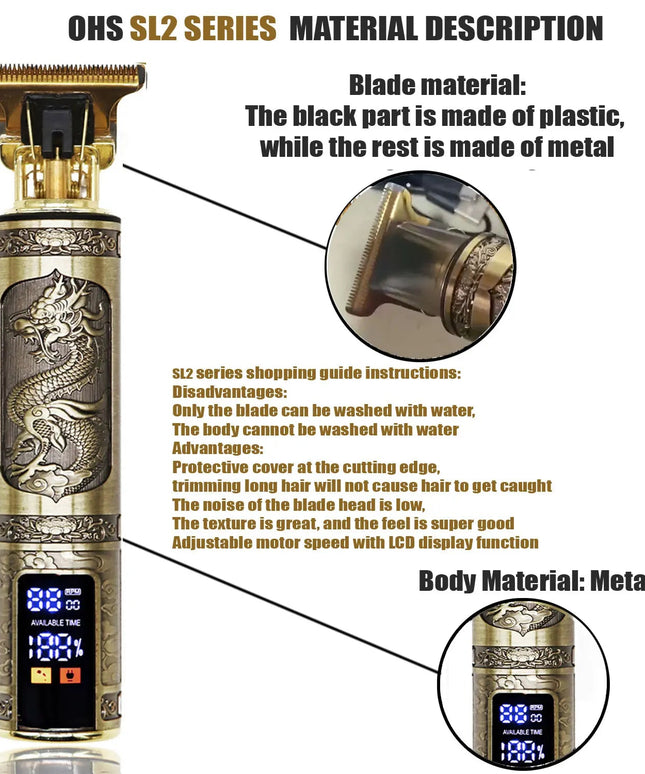 OHS Rechargeable  Vintage T9 Cordless Hair Cutting Machine Electric Shaver For Man Hair Clipper Barber Trimmer Beard Razors NexivoEdge