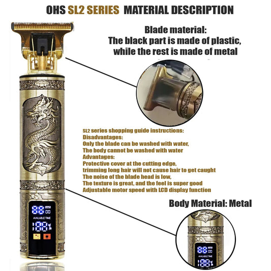 OHS Rechargeable  Vintage T9 Cordless Hair Cutting Machine Electric Shaver For Man Hair Clipper Barber Trimmer Beard Razors NexivoEdge