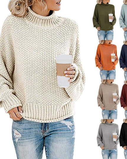 Solid Turtleneck Pullover Sweater Winter Fashion Casual Knitted Long-Sleeved Top Women's Clothing NexivoEdge