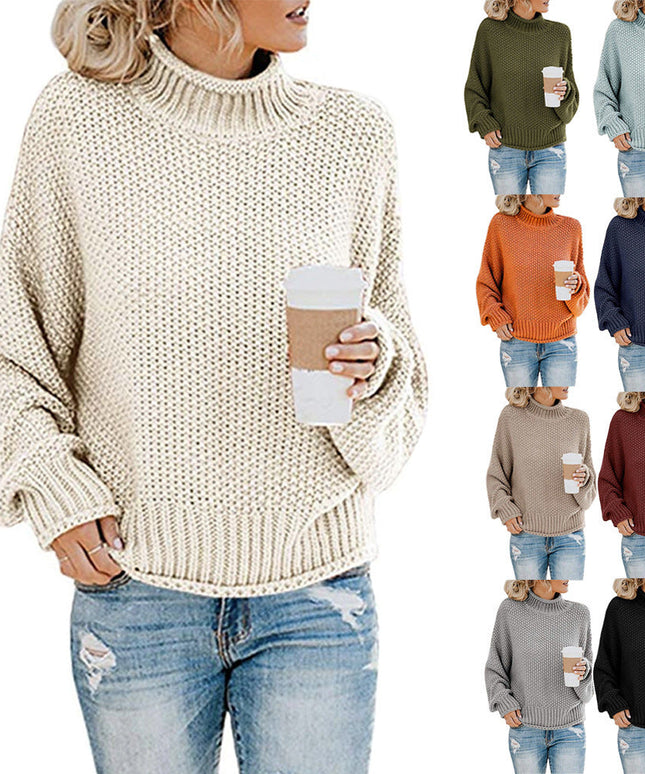 Solid Turtleneck Pullover Sweater Winter Fashion Casual Knitted Long-Sleeved Top Women's Clothing NexivoEdge