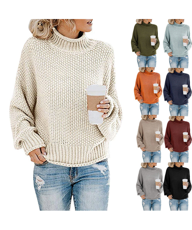 Solid Turtleneck Pullover Sweater Winter Fashion Casual Knitted Long-Sleeved Top Women's Clothing NexivoEdge