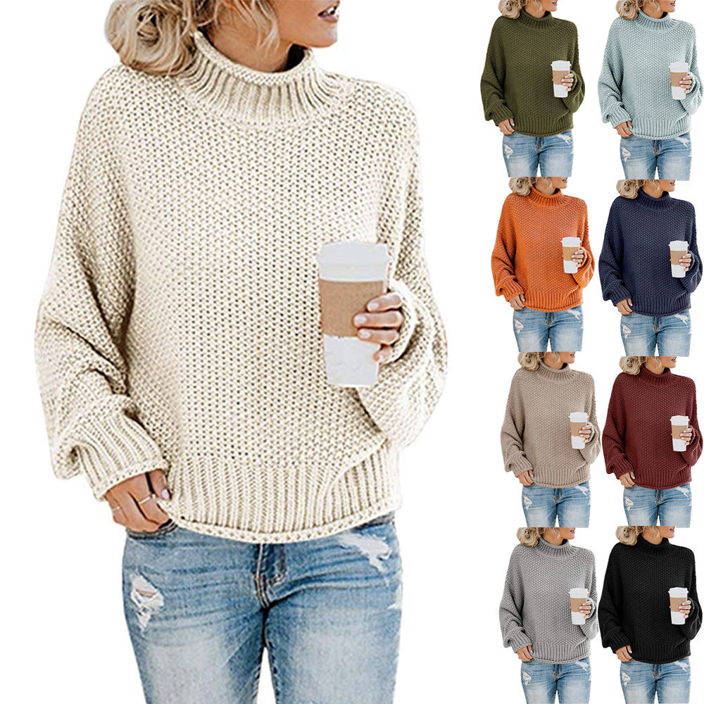 Solid Turtleneck Pullover Sweater Winter Fashion Casual Knitted Long-Sleeved Top Women's Clothing NexivoEdge