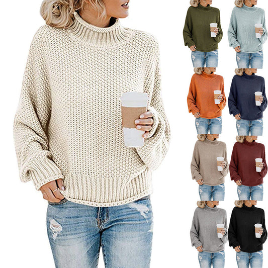 Solid Turtleneck Pullover Sweater Winter Fashion Casual Knitted Long-Sleeved Top Women's Clothing NexivoEdge