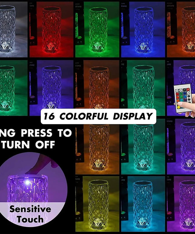 16 Color Changing Rose Crystal Diamond Table Lamp - Nexivo