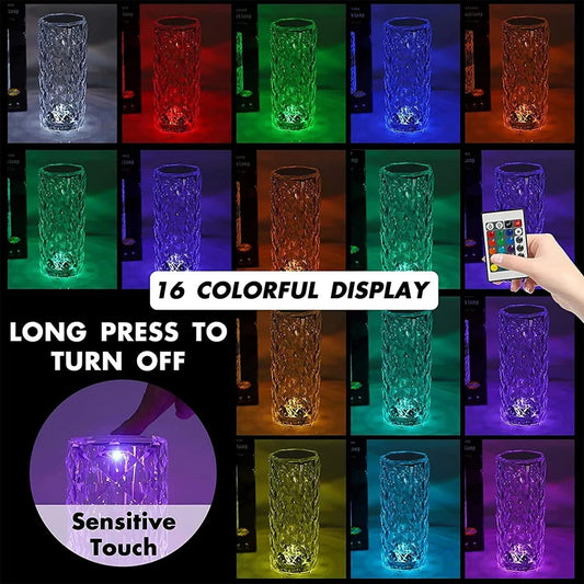 16 Color Changing Rose Crystal Diamond Table Lamp - Nexivo