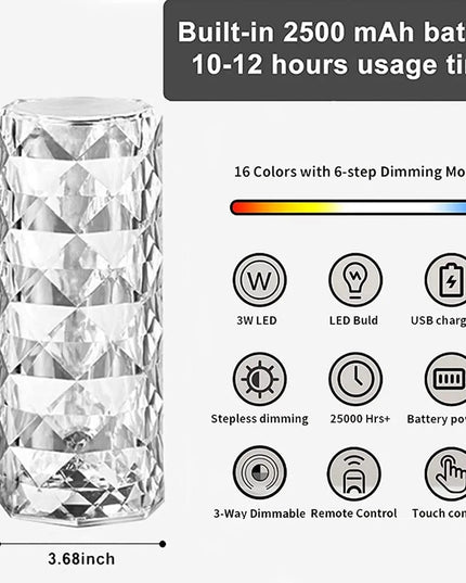 16 Color Changing Rose Crystal Diamond Table Lamp - Nexivo
