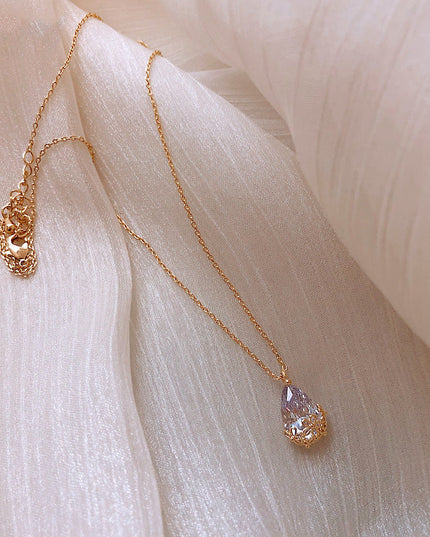 Crystal Water Drop Pendant Necklace Women's Fine Jewelry Adjustable Short Accessories Jewelry Gift NexivoEdge