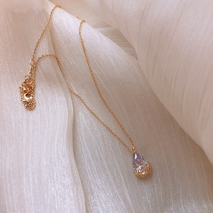 Crystal Water Drop Pendant Necklace Women's Fine Jewelry Adjustable Short Accessories Jewelry Gift NexivoEdge