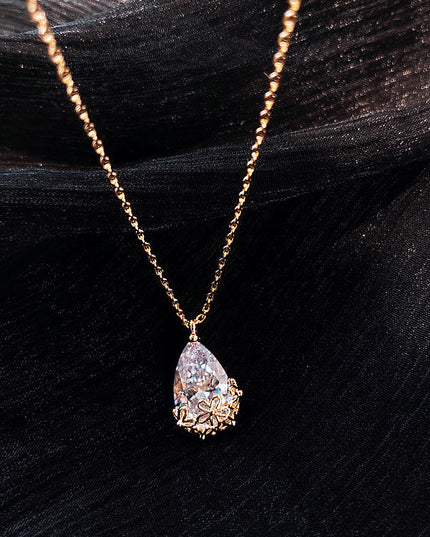 Crystal Water Drop Pendant Necklace Women's Fine Jewelry Adjustable Short Accessories Jewelry Gift NexivoEdge