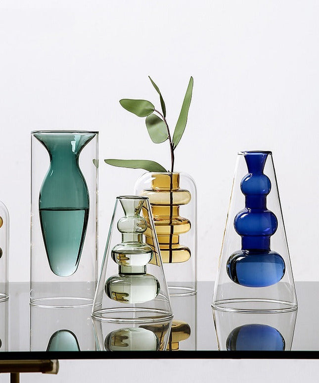 Home Decoration Accessories Nordic Ins Colourful Glass Transparent Vase Living Room Dining Table Dried Flowers Hydroponic Vases NexivoEdge