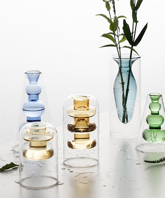 Home Decoration Accessories Nordic Ins Colourful Glass Transparent Vase Living Room Dining Table Dried Flowers Hydroponic Vases NexivoEdge