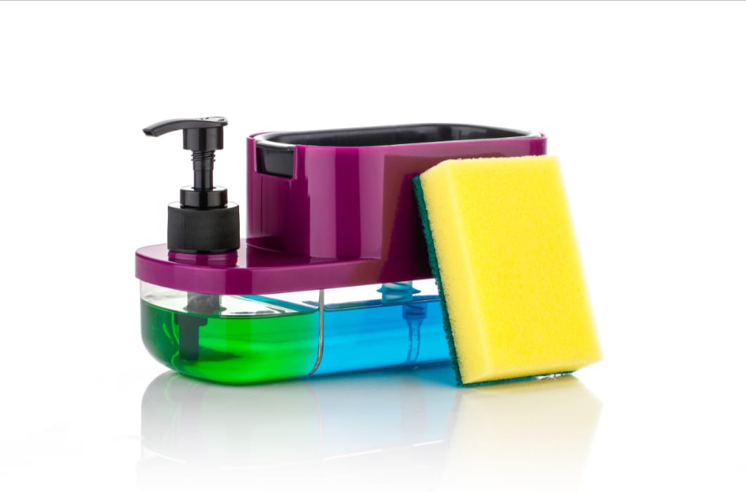 3 in 1 Soap Pump Dispenser Dish Soap Liquid Dispenser Sponge Holder Dish Soap Pump Dispenser for Kitchen Sink Countertop Kitchen Bathroom (Purple) 16748