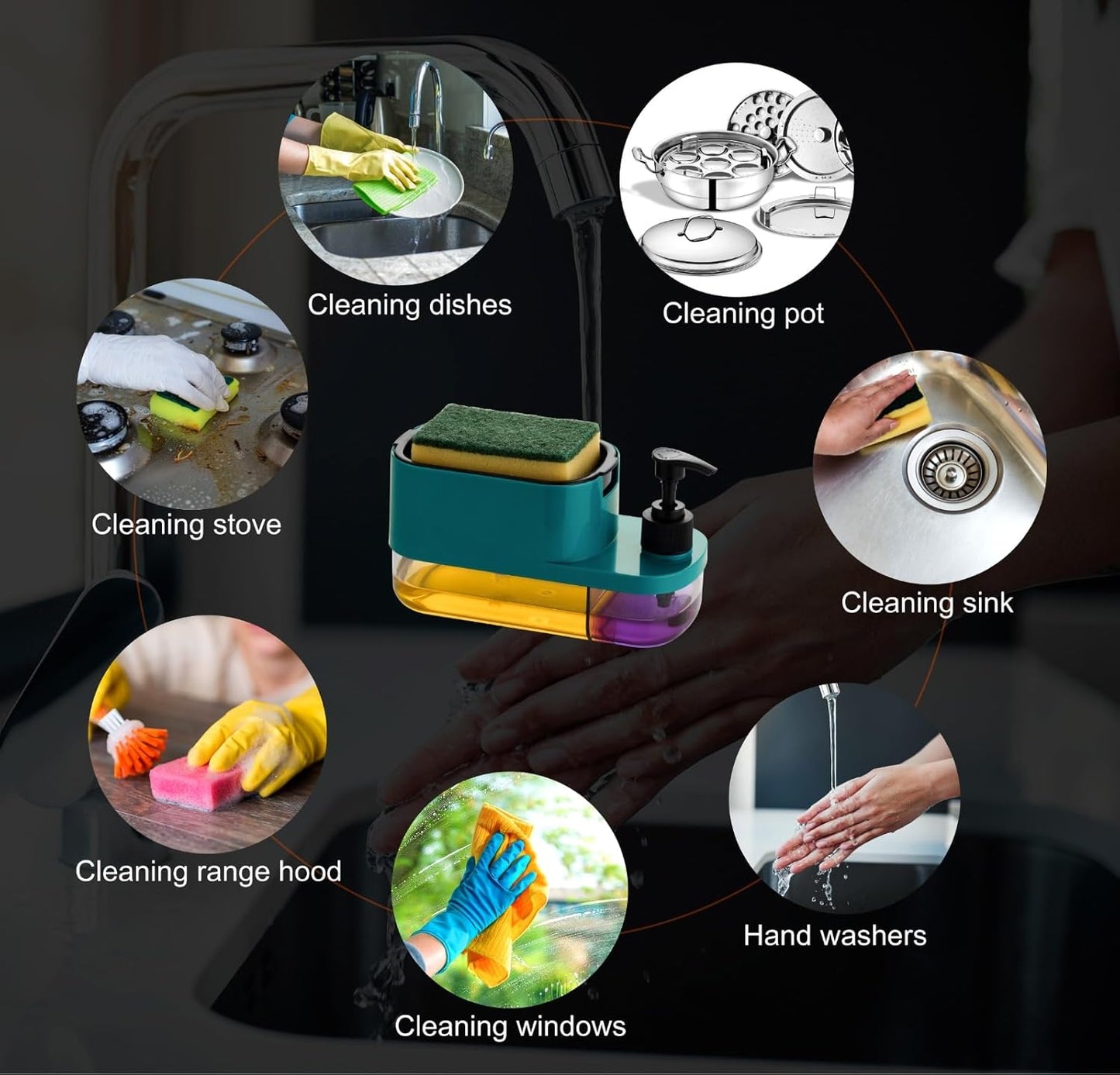 3 in 1 Soap Pump Dispenser Dish Soap Liquid Dispenser Sponge Holder Dish Soap Pump Dispenser for Kitchen Sink Countertop Kitchen Bathroom (Purple) 16748