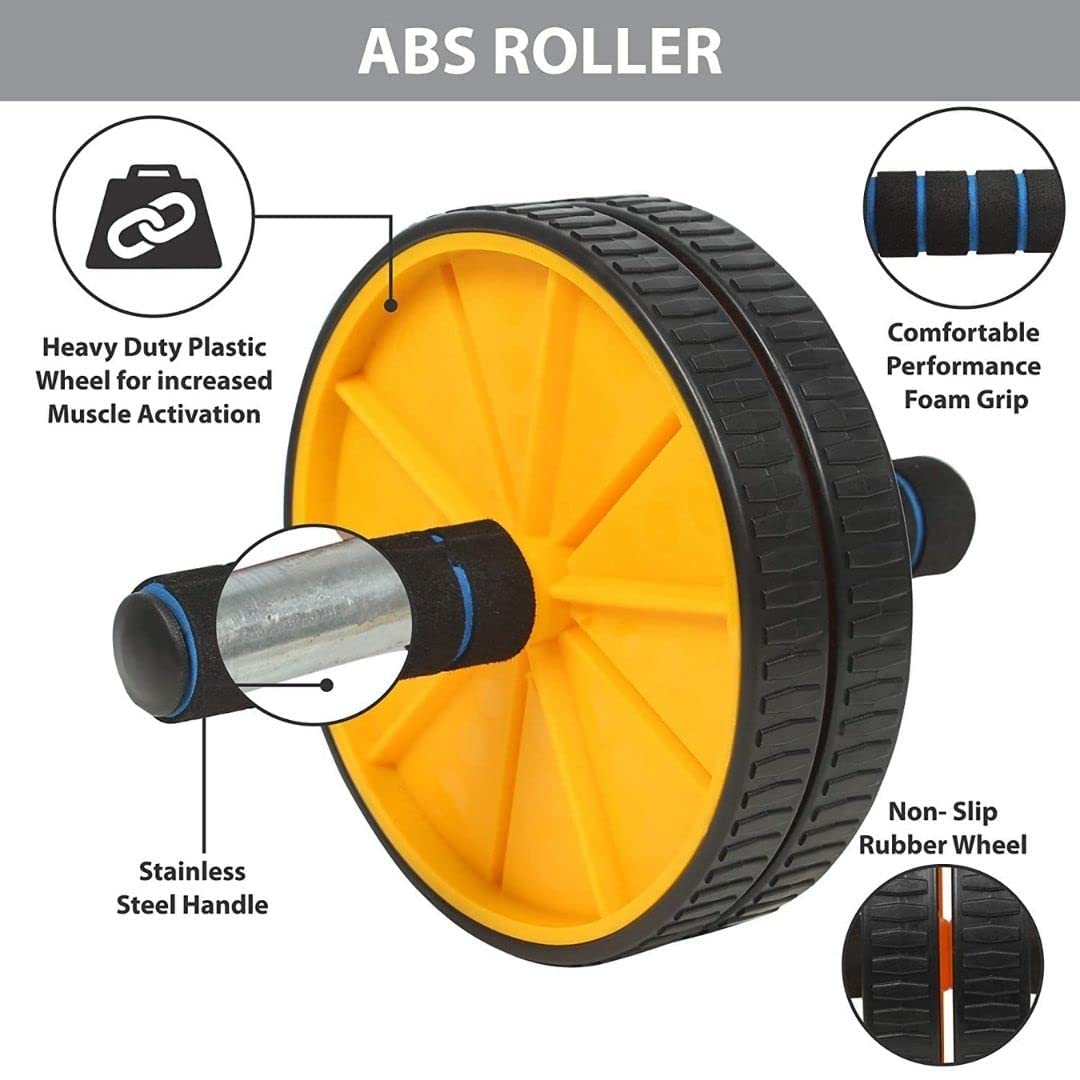 Premium Abs Roller for Men & Women Abs Workout Equipment for Abdominal Ab Roller Home Exercise Equipment with Knee Mat -(Yellow & Black) 19227