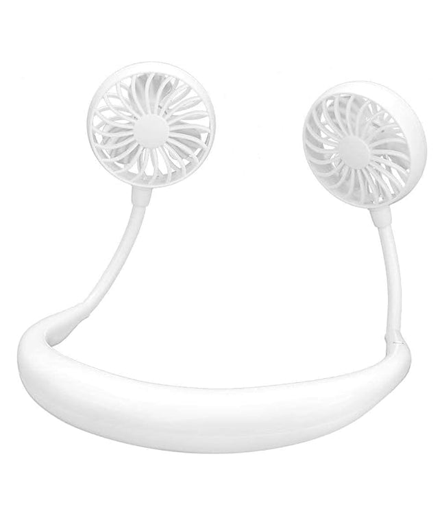 Mini Hand Free Portable Neckband Fan with Light, USB Rechargeable Lazy Neck Hanging Fan for Headphone Design Portable Hanging Neck Fan for Women Rechargeable Neck Fan Band (White) 18057