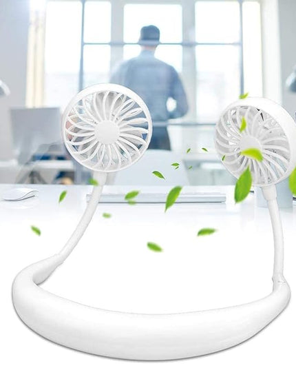 Mini Hand Free Portable Neckband Fan with Light, USB Rechargeable Lazy Neck Hanging Fan for Headphone Design Portable Hanging Neck Fan for Women Rechargeable Neck Fan Band (White) 18057