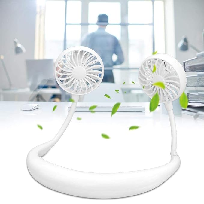 Mini Hand Free Portable Neckband Fan with Light, USB Rechargeable Lazy Neck Hanging Fan for Headphone Design Portable Hanging Neck Fan for Women Rechargeable Neck Fan Band (White) 18057