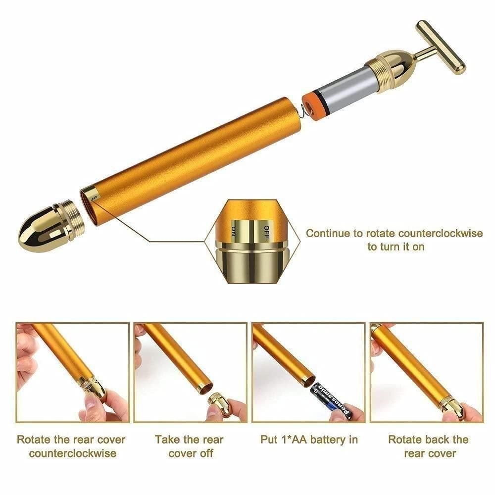 24K Gold Energy Beauty Bar Electric Facial Massage Roller - Nexivo
