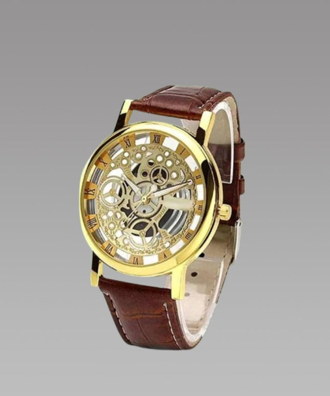 Unique Gold Dial Leather Analog Watch - for Men b1s18a-ff