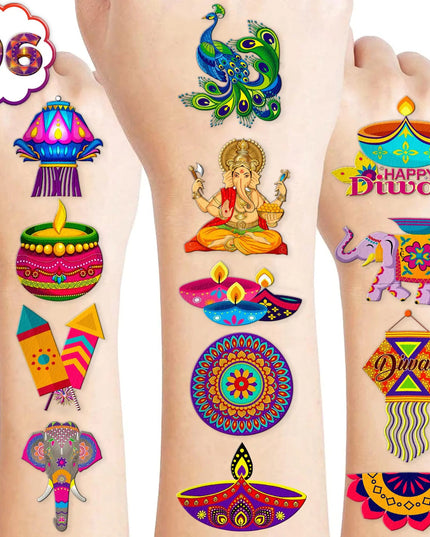 100 PCS Diwali Rangoli Tattoo Stickers for Kids Parties NexivoEdge