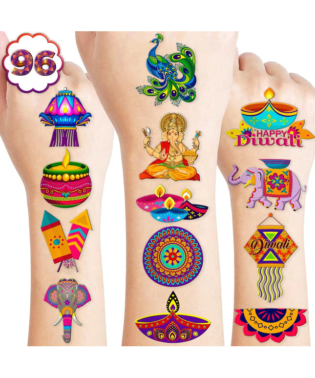 100 PCS Diwali Rangoli Tattoo Stickers for Kids Parties NexivoEdge
