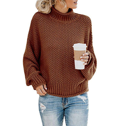 Solid Turtleneck Pullover Sweater Winter Fashion Casual Knitted Long-Sleeved Top Women's Clothing NexivoEdge