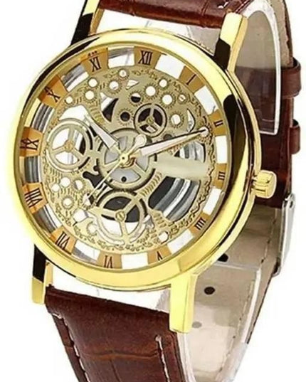 Unique Gold Dial Leather Analog Watch - for Men b1s18a-ff