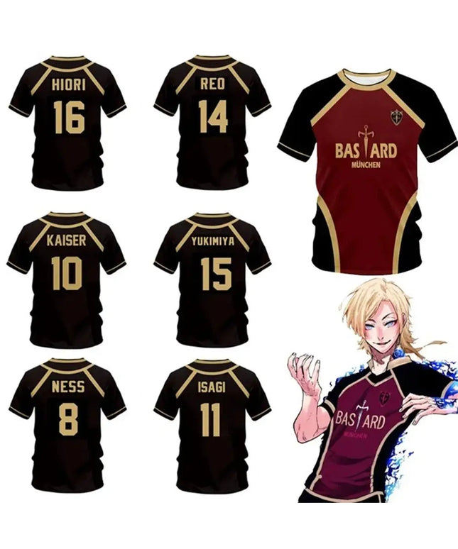 Jersey Futsal Pattern Vl Replika Blue Lock Anime Bastard Munich Summer Men'S And Women'S 3Dt Shirt Casual Sports T Shirt Top NexivoEdge
