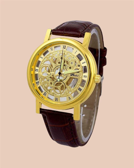 Unique Gold Dial Leather Analog Watch - for Men b1s18a-ff