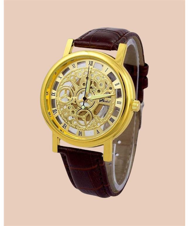 Unique Gold Dial Leather Analog Watch - for Men b1s18a-ff