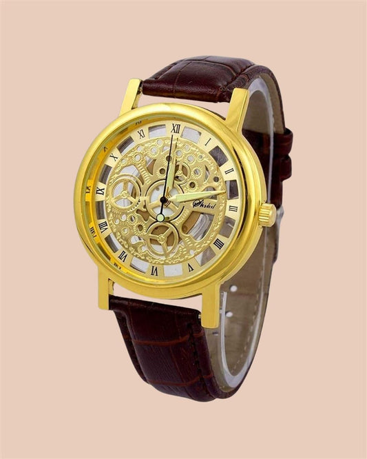 Unique Gold Dial Leather Analog Watch - for Men b1s18a-ff