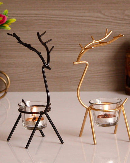 eCraftIndia Set of 2 Deer Shape Decorative Handcrafted Metal Tea Light Holder b1s18a-ff