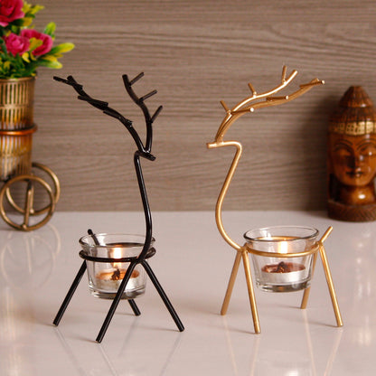 eCraftIndia Set of 2 Deer Shape Decorative Handcrafted Metal Tea Light Holder b1s18a-ff