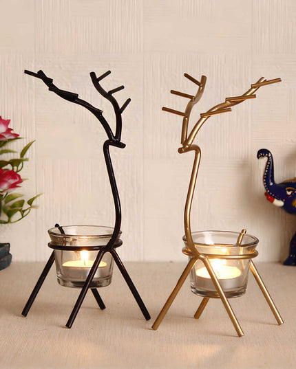 eCraftIndia Set of 2 Deer Shape Decorative Handcrafted Metal Tea Light Holder b1s18a-ff