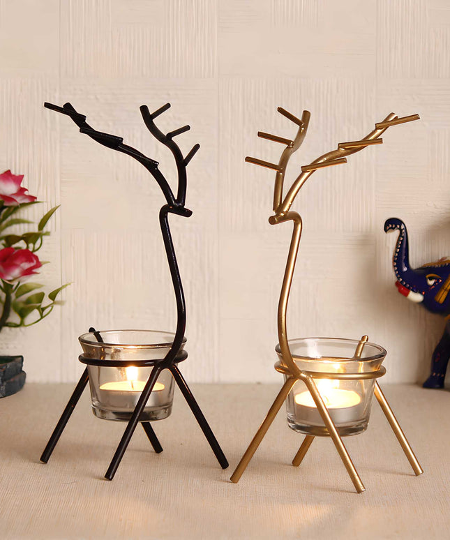 eCraftIndia Set of 2 Deer Shape Decorative Handcrafted Metal Tea Light Holder b1s18a-ff