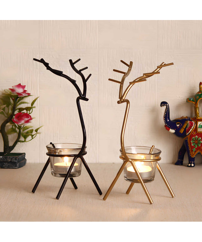 eCraftIndia Set of 2 Deer Shape Decorative Handcrafted Metal Tea Light Holder b1s18a-ff