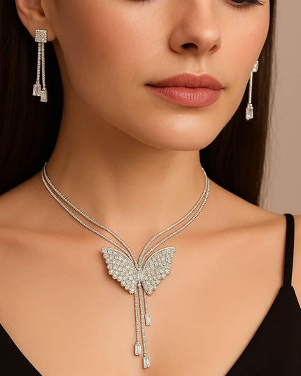 Butterfly Pendant Necklace with Earrings b1s18a-ff
